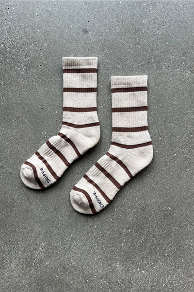 Le Bon Shoppe - Striped Boyfriend Socks: Flax Stripe