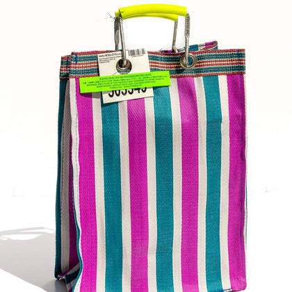 RECYCLED PLASTIC STRIPE BAG - Rectangle D15: Green x Pink