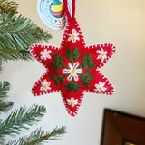 Ornaments 4 Orphans - Red Six Pointed Star Embroidered Wool Christmas Ornament