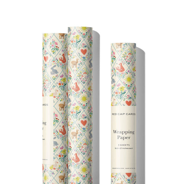 Red Cap Cards - Woodland Critters baby wrapping paper: Rolls of 3 sheets