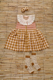 Bonjour Tunic Dress with Embroidered Smock ~ Caramel Strawberry