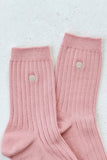 Le Bon Shoppe - Embroidered Her Socks - Pink Water + Heart