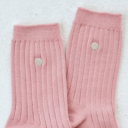 Le Bon Shoppe - Emb Her Socks: Pink Soda + Silver Seashell