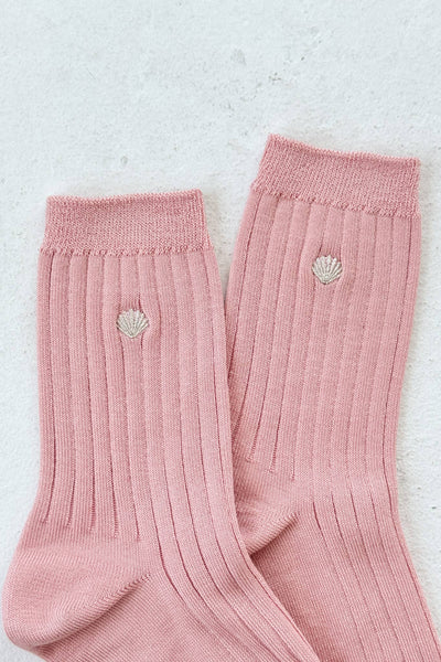 Le Bon Shoppe - Emb Her Socks: Pink Soda + Silver Seashell