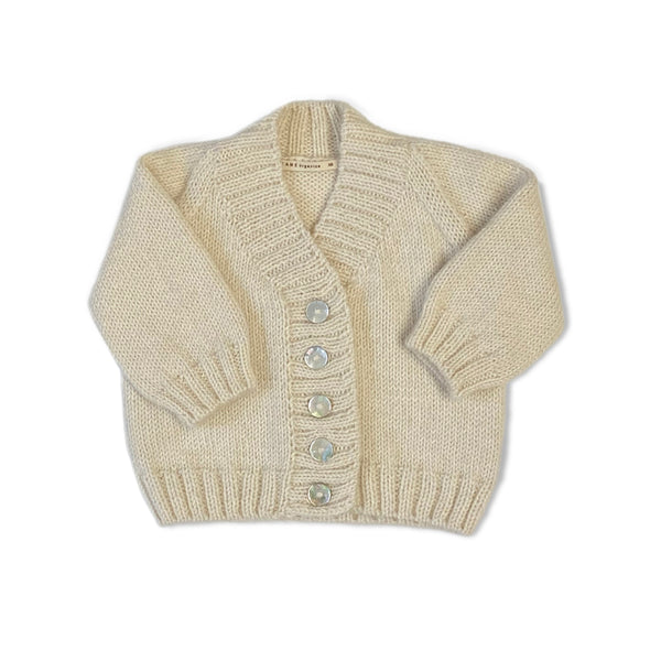 Tane Organics High V-Neck Cardigan in Baby Alpaca ~ Soft White