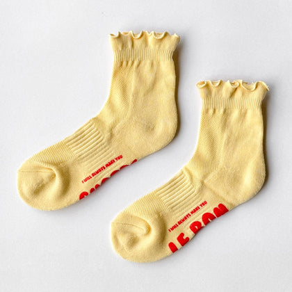 Le Bon Shoppe - Ruffled Hugger Crew Socks  (Wholesale): BANANA CREAM / RED