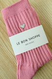 Le Bon Shoppe - Embroidered Her Socks - Pink Water + Heart