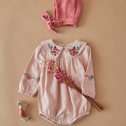 Emile at Ida Emb Baby Romper ~ Roseau