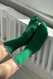 Le Bon Shoppe - Ruffled Modal Socks Spinach w/ Pink
