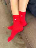 Le Bon Shoppe - Embroidered Her Socks - Mercerized Combed Cotton Rib: Classic Red + Heart