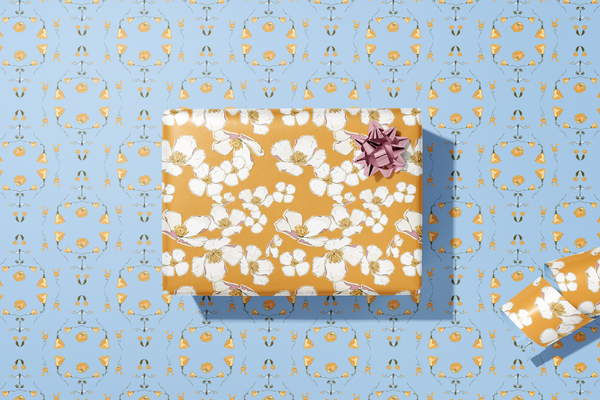 re:mused studio - California Poppy Gift Wrap Sheet-Double Sided: Roll of 3 Sheets