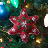 Ornaments 4 Orphans - Red Six Pointed Star Embroidered Wool Christmas Ornament