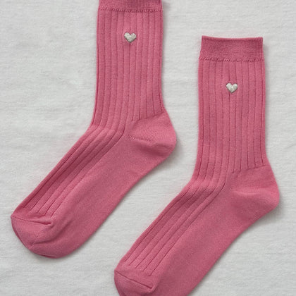 Le Bon Shoppe - Embroidered Her Socks - Pink Water + Heart