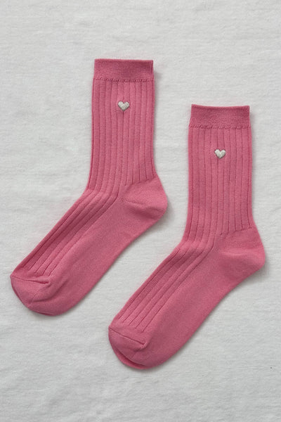 Le Bon Shoppe - Embroidered Her Socks - Pink Water + Heart