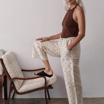 DONNI The Silk Taffeta Cargo Pant ~ Creme Polka Dot