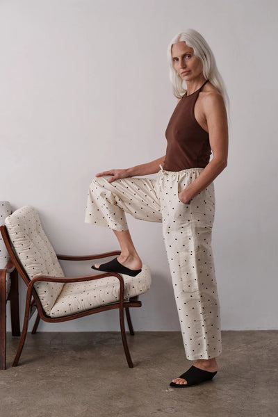 DONNI The Silk Taffeta Cargo Pant ~ Creme Polka Dot