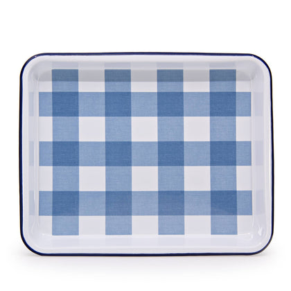 Crow Canyon Home - Gingham Enamelware Small Rectangle Tray: Blue