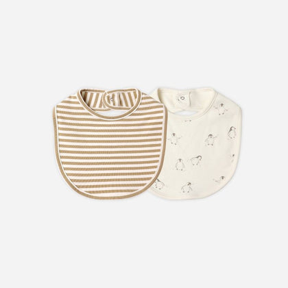 Quincy Mae Jersey Snap Bib, 2 Pack ~ Gold Strip, Penguins