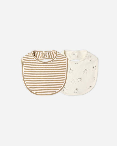 Quincy Mae Jersey Snap Bib, 2 Pack ~ Gold Strip, Penguins