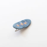 Tangle Shiny Stars - Oval Embroidered Floral Snap Hair Clips | Blue