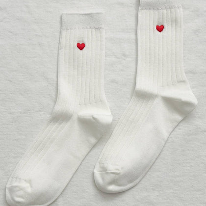 Le Bon Shoppe - Embroidered Her Socks - Classic White + Heart