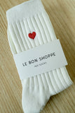 Le Bon Shoppe - Embroidered Her Socks - Classic White + Heart