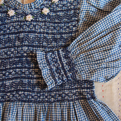 Bonjour Smocked Blouse ~ Blue Gingham