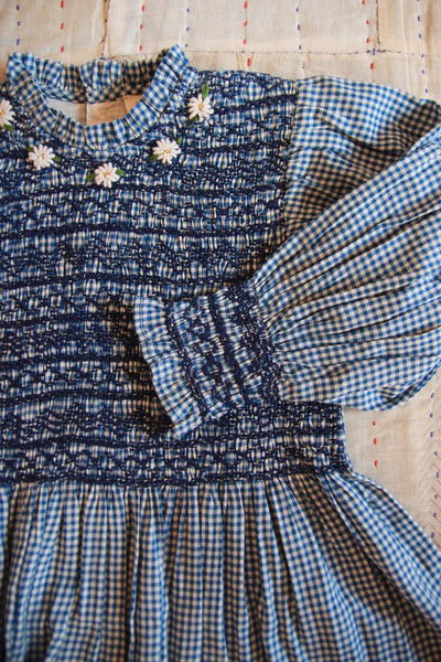 Bonjour Smocked Blouse ~ Blue Gingham