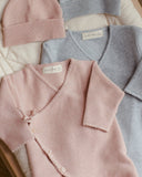 Quincy Mae - Wrap Knit Footie Heathered Dusty Blue: 3-6M