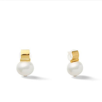 CC & Co by Catherine Canino - Smooth + Classic Pebble Pearl Posts- Medium: White