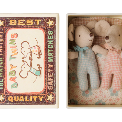 Maileg Twins, Baby Mice in Matchbox ~ Checker