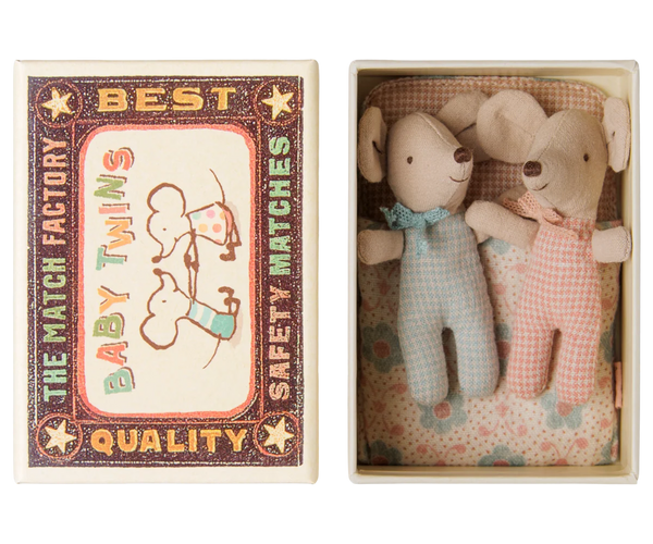 Maileg Twins, Baby Mice in Matchbox ~ Checker