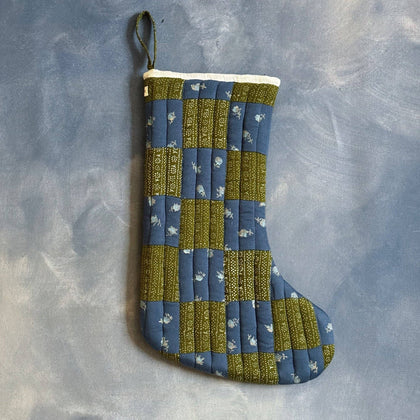 Bliss and Mischief - Patchwork Stocking, Calico Stripe Moss/Ditsy Rose Lake