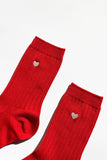 Le Bon Shoppe - Embroidered Her Socks - Mercerized Combed Cotton Rib: Classic Red + Heart