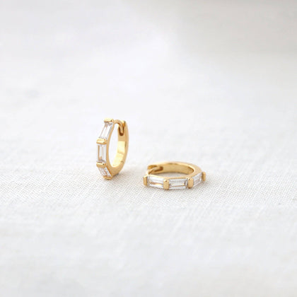 Kris Nations - Baguette Huggie Hoop Earrings: 18K Gold Vermeil