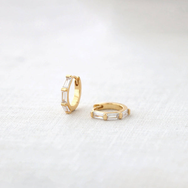 Kris Nations - Baguette Huggie Hoop Earrings: 18K Gold Vermeil