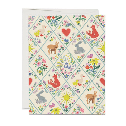 Red Cap Cards - Woodland Critters baby greeting card