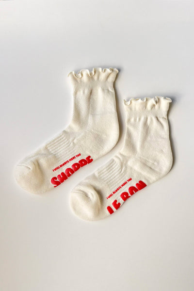 Le Bon Shoppe - Ruffled Hugger Crew Socks  (Wholesale): VANILLA / RED