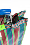 RECYCLED PLASTIC STRIPE BAG - Square: Green x Red