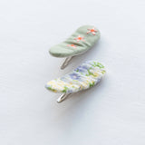 Tangle Shiny Stars - Triangle Embroidered Floral Snap Hair Clips | Sage