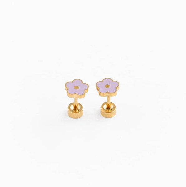 Pip Pop Post - Petite Flower Stud Earring - Hypoallergenic, Flat Back, Girl: Lilac / Pair