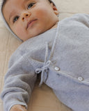 Quincy Mae - Wrap Knit Footie Heathered Dusty Blue: 3-6M
