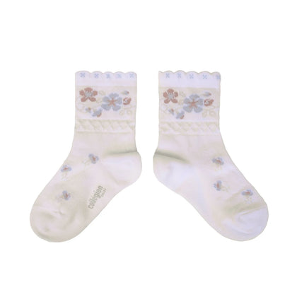 Collegien Camelia Jacquard Flower Ankle Socks - White