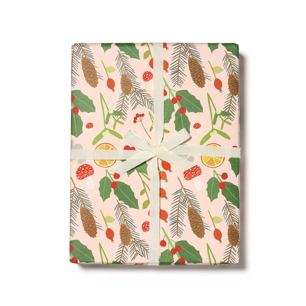 Red Cap Cards - Holiday Greens wrapping paper: Single