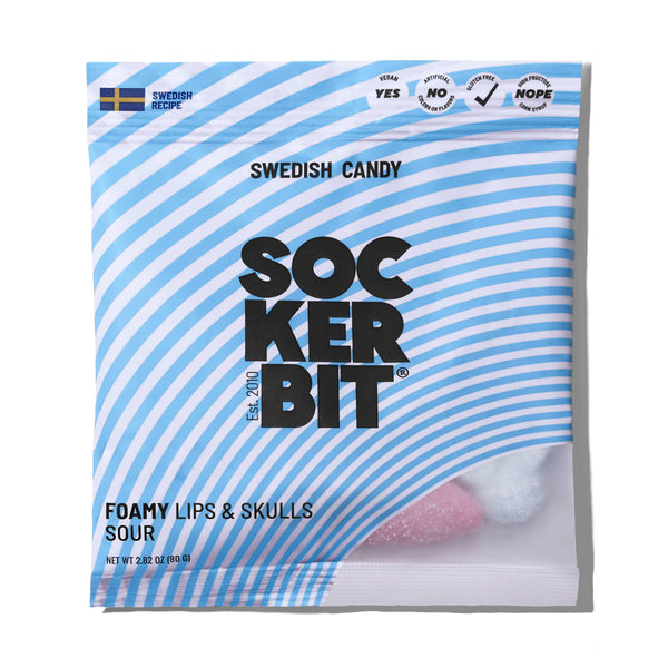 Sockerbit - Foamy Lips & Skulls Swedish Candy Bag 2.8oz