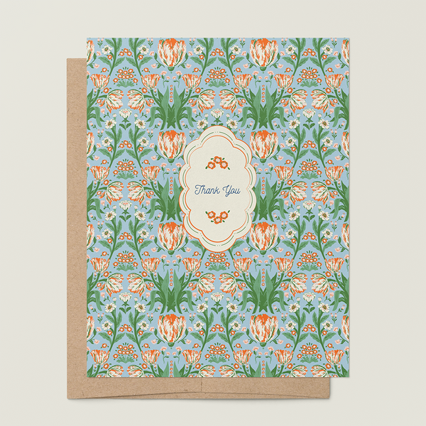 re:mused studio - Parrot Tulips Thank You-Blue A2 Greeting Card
