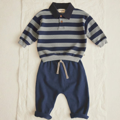 Cozmo Palau Striped Knit Polo ~ Navy