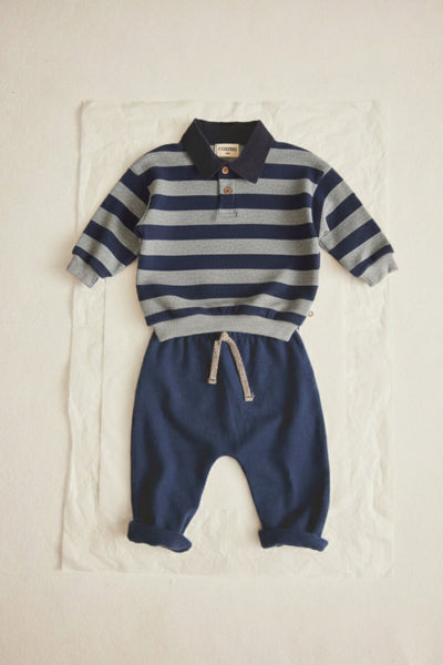 Cozmo Palau Striped Knit Polo ~ Navy