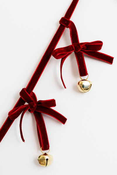 Beige & Stone USA - Christmas Velvet Chain Ribbon Bells: Red