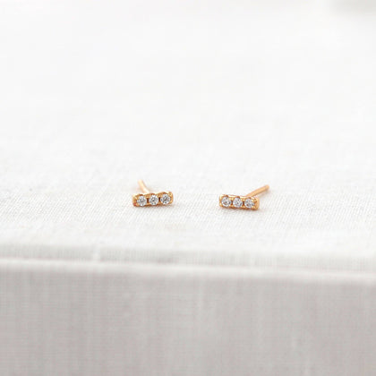 Kris Nations - Bar Dash Pave Stud Earrings: 18K Gold Vermeil / Crystal